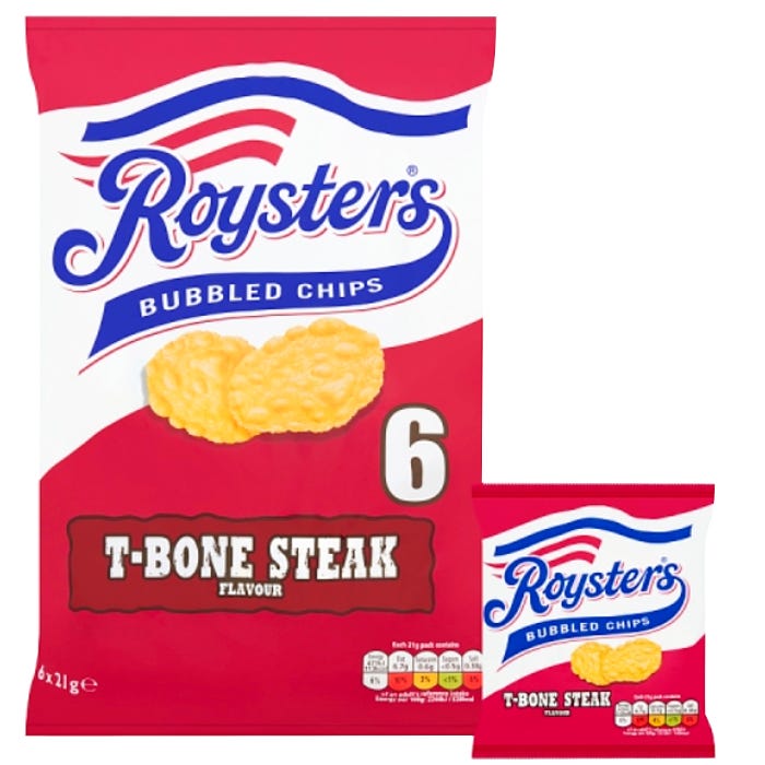 Roysters T-Bone Steak Bubbled Chips, 21g (Pack of 6)